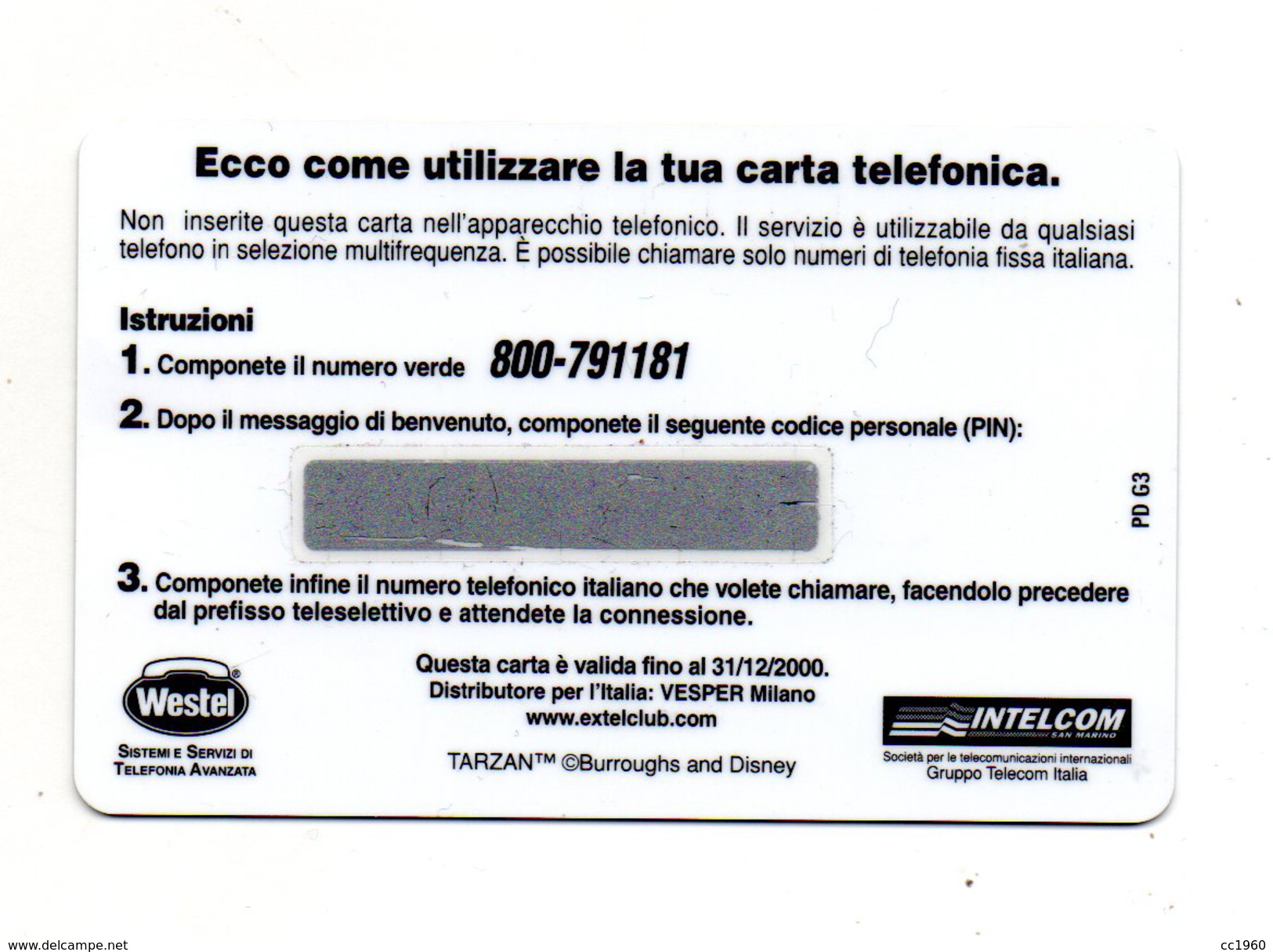 Scheda Telefonica Prepagata Westel Intelcom - Serie TARZAN - 50 Units - Nuova -  (FDC658) - GSM-Kaarten, Aanvulling & Voorafbetaald