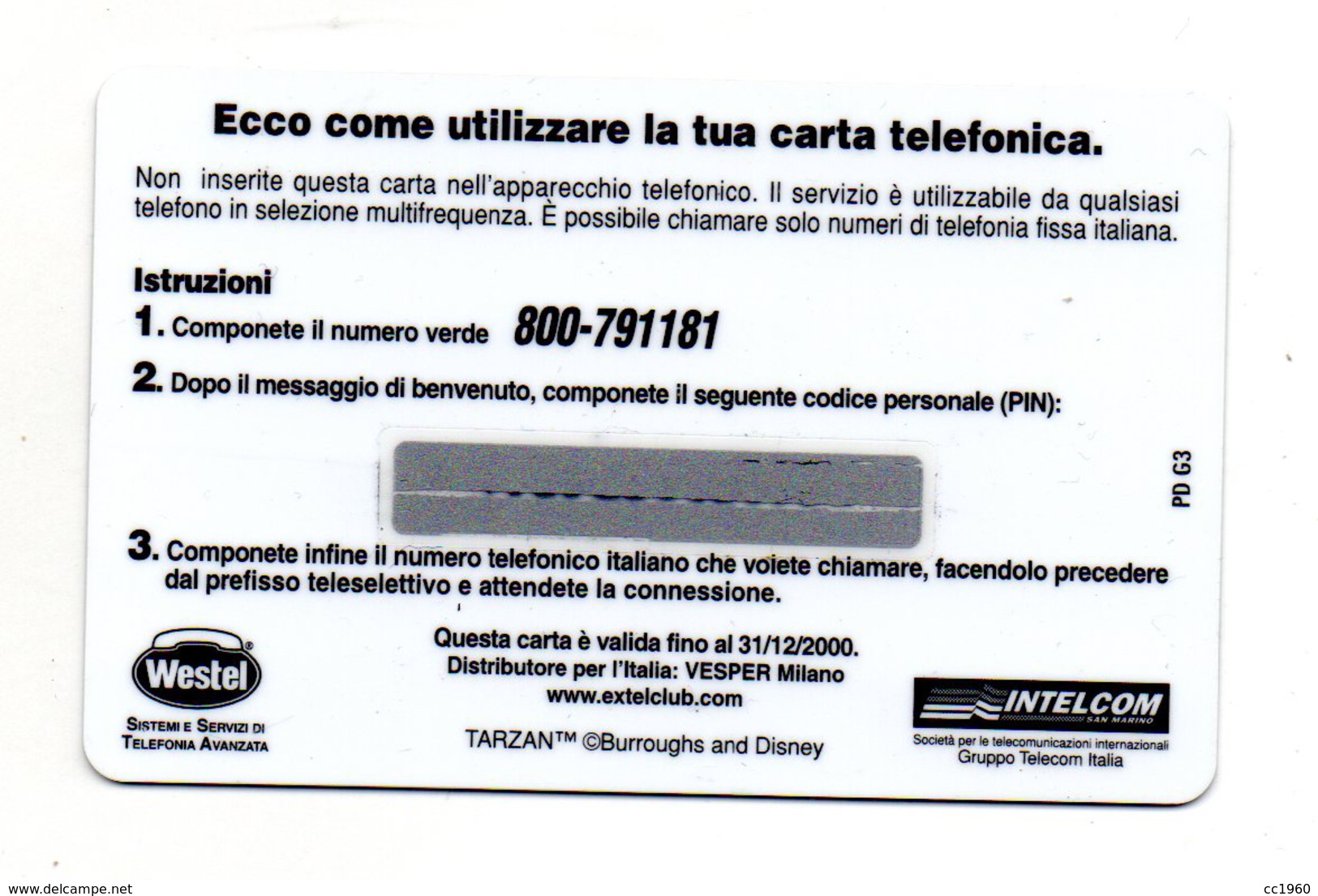 Scheda Telefonica Prepagata Westel Intelcom - Serie TARZAN - 50 Units - Nuova -  (FDC659) - GSM-Kaarten, Aanvulling & Voorafbetaald