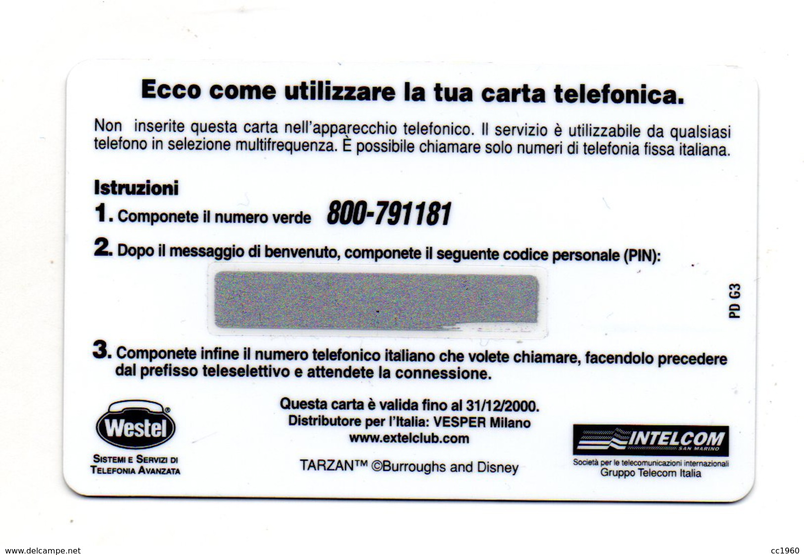 Scheda Telefonica Prepagata Westel Intelcom - Serie TARZAN - 50 Units - Nuova -  (FDC660) - GSM-Kaarten, Aanvulling & Voorafbetaald