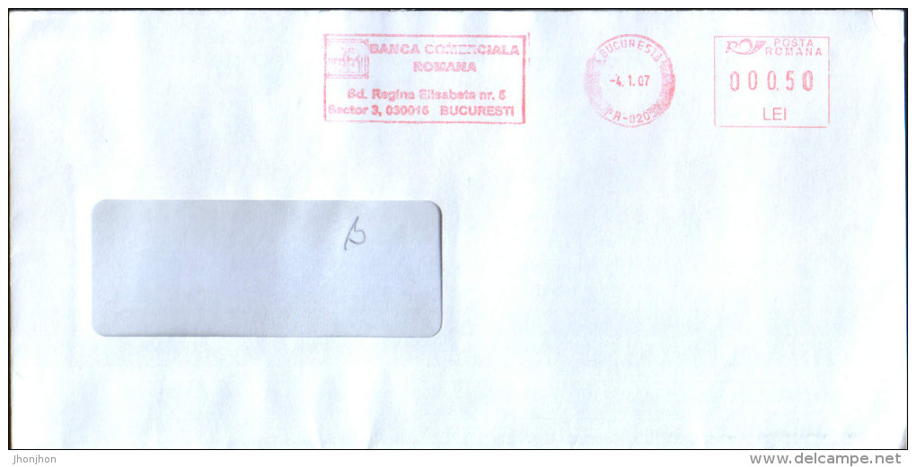 Romania - Envelope From Romanian Commercial Banki Circulated In 2007, With Machine Stamp - Maschinenstempel (EMA)