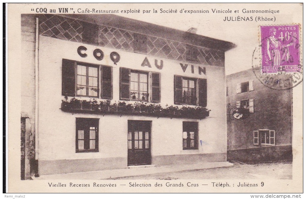 CARTE POSTALE    JULIENAS 69 "Coq Au Vin"  Café-Restaurant - Julienas