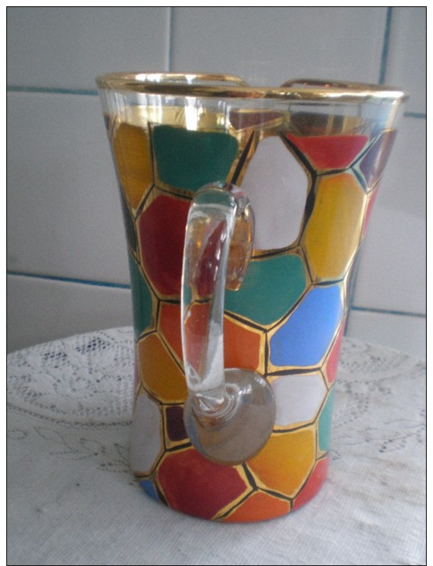 belle ensemble1 carafe et 6 verres  ancien art deco en verre