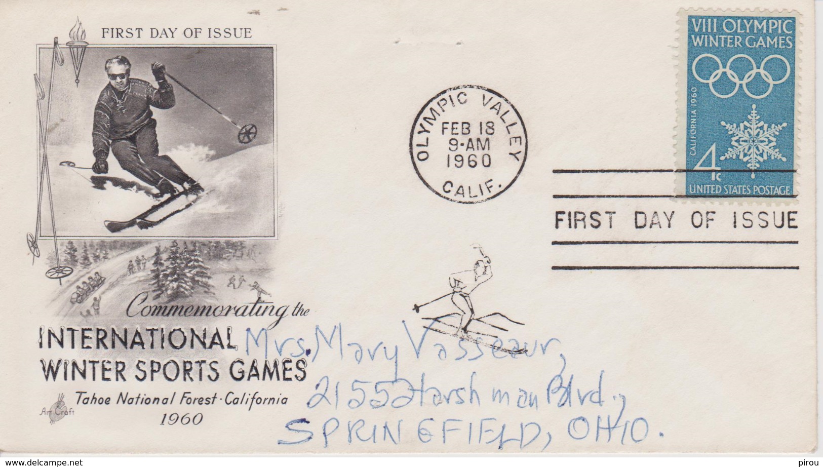 FDC  ETATS UNIS 1960 JEUX OLYMPIQUES De SQUAW VALLEY - Hiver 1960: Squaw Valley