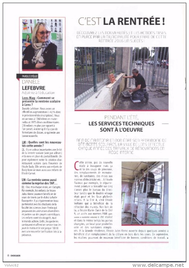 Lens Pas De Calais 62  Mag Magazine De La Ville Septembre 2016  La Rentrée Scolaire - Ohne Zuordnung