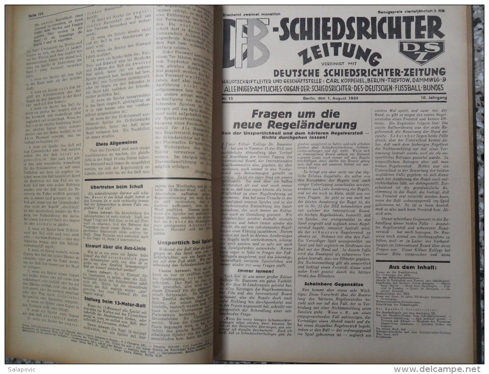 SCHIEDSRICHTER ZEITUNG 1934 (FULL YEAR, 24 NUMBER), DFB  Deutscher Fußball-Bund,  German Football Association