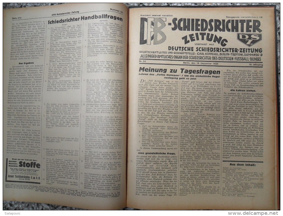 SCHIEDSRICHTER ZEITUNG 1934 (FULL YEAR, 24 NUMBER), DFB  Deutscher Fußball-Bund,  German Football Association