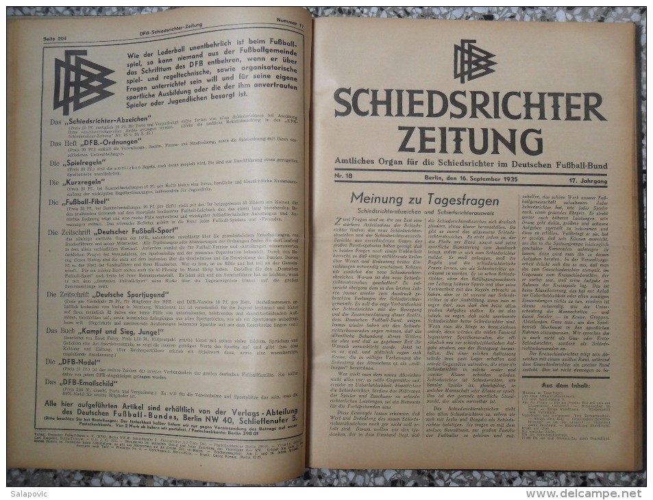 SCHIEDSRICHTER ZEITUNG 1935 (FULL YEAR, 24 NUMBER), DFB  Deutscher Fußball-Bund,  German Football Association