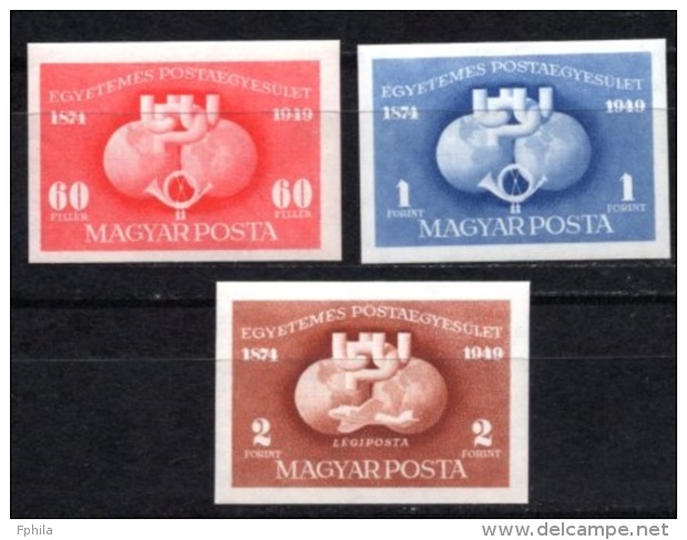 1949 HUNGARY 75 YEARS UPU IMPERFORATED MICHEL: 1056-1058C MNH ** - Ungebraucht