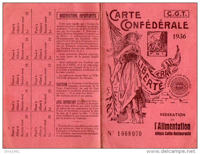 VP5529 - Carte Confédérale De La C.G.T - Fédération De L'Alimentation à PARIS  - Mr J.FREPP De VILLEPARISIS - Autres & Non Classés