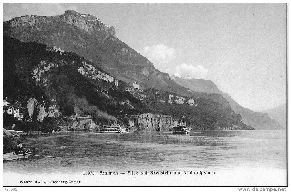 BRUNNEN &#8594; Viel Schiffsverkehr Vor Brunnen Mit Axenstein Und Frohnalpstock, Ca.1910 - Sonstige & Ohne Zuordnung