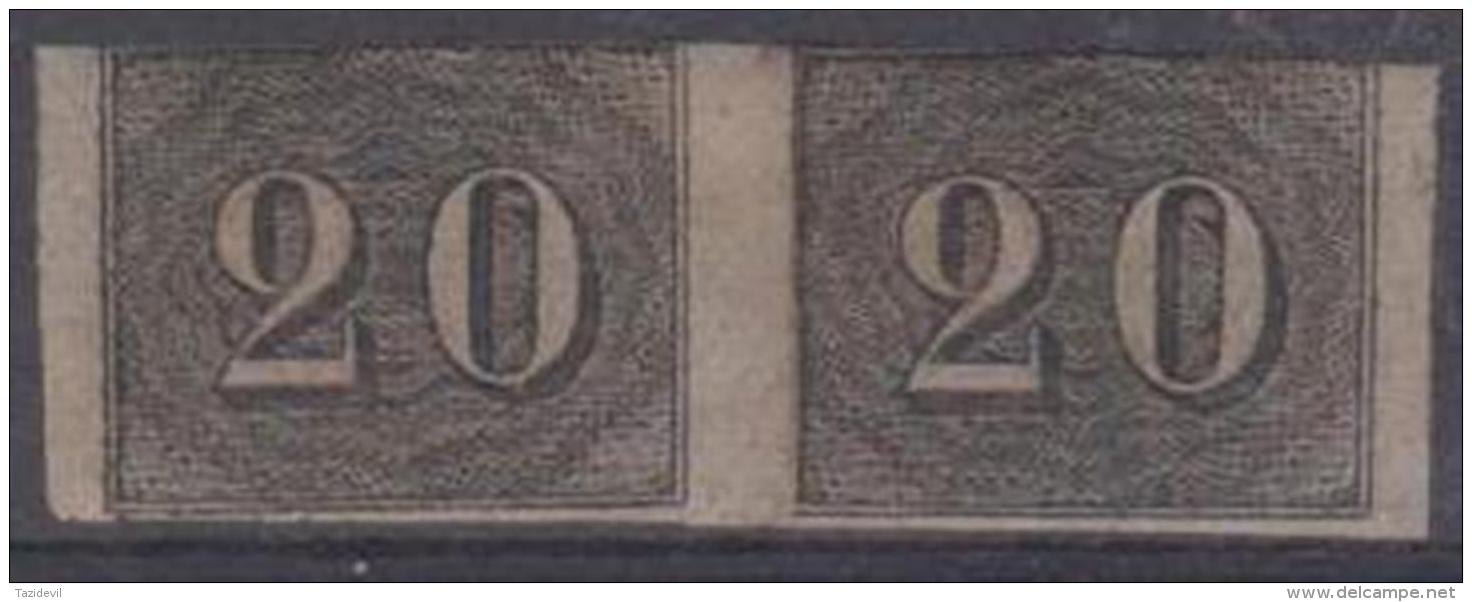 BRAZIL - 1850  20r Mint Pair. Scott 22. Scissor Cut Has Almost Cut Pair Through (reinforced). Mint Hinged Full Gum - Nuevos