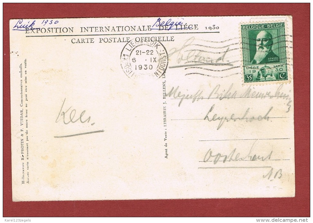 Exposition Internationale Liège Oblitération Du Bureau Temporaire 6/9/1930 Timbre Zénobe Gramme - 1930 – Liegi (Belgio)