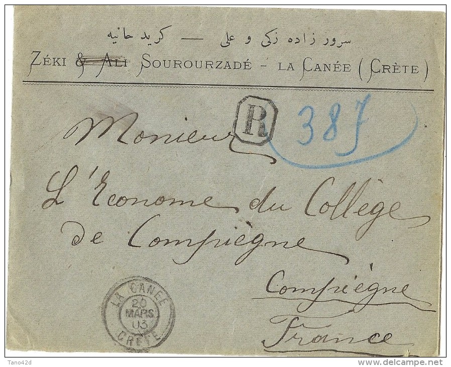 CTN43 - LA CANEE LETTRE RECOMMANDEE POUR COMPIEGNE 20/3/1903 - Other & Unclassified