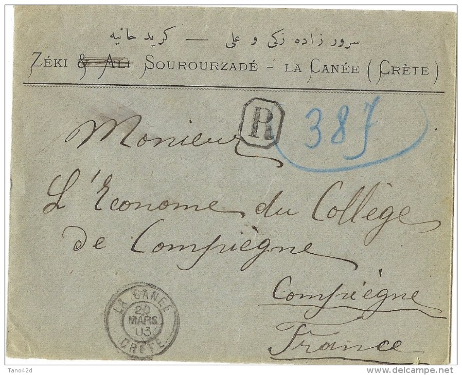 CTN43 - LA CANEE LETTRE RECOMMANDEE POUR COMPIEGNE 20/3/1903 - Autres & Non Classés
