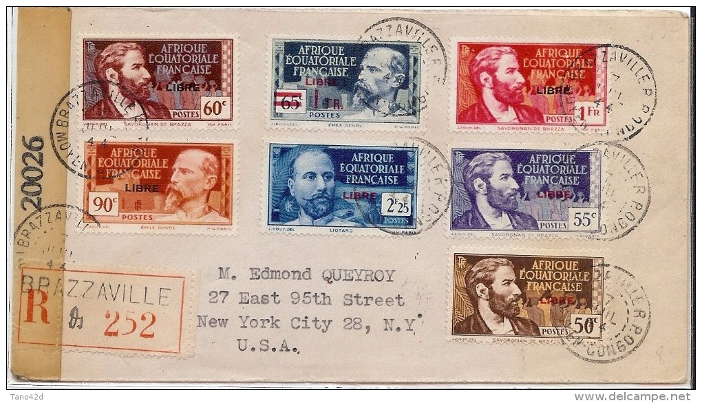 CTN43 - AEF TIMBRES AEF LIBRE SUR ENVELOPPE RECOMMANDEE A DESTINATION DE NEW YORK  JUILLET 1944 - Andere & Zonder Classificatie