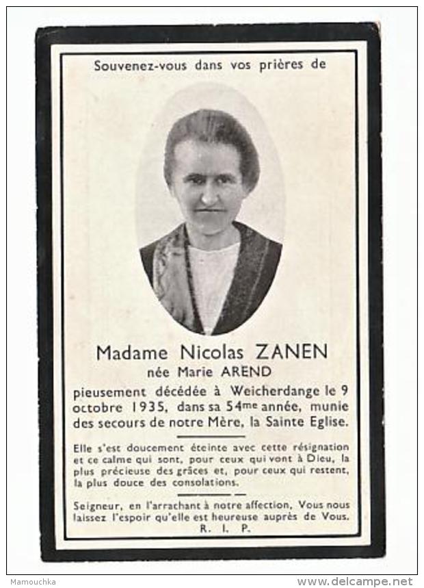 Décès Madame Nicolas ZANEN Née Marie Arend Weicherdange 1935 - Images Religieuses