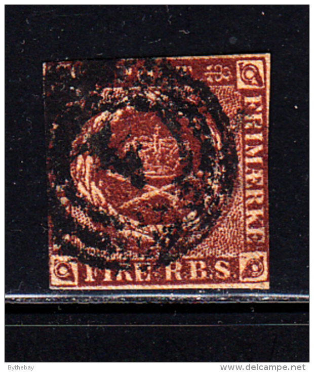 Denmark Used Scott #2 4rs Royal Emblems, Brown  Cancel: 3-ring '1' - Gebraucht