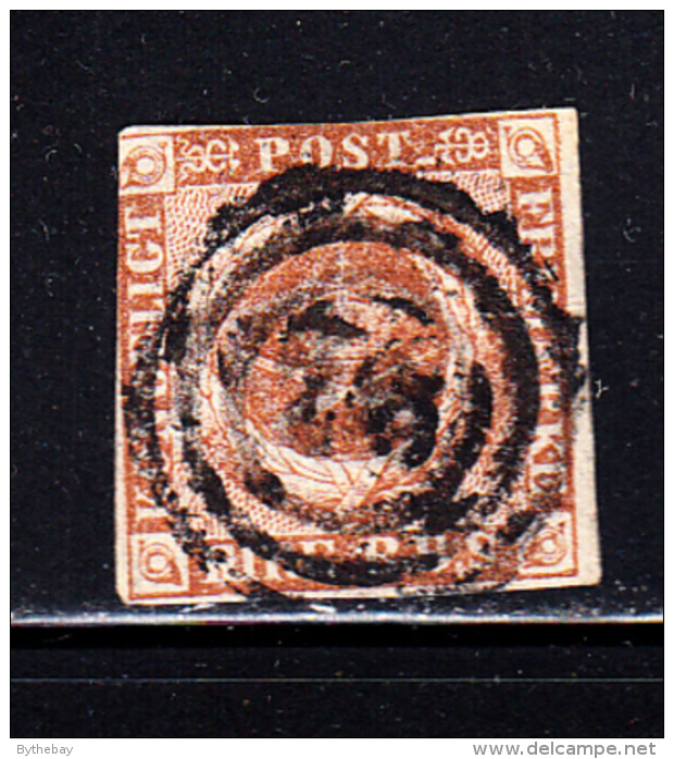 Denmark Used Scott #2b 4rs Royal Emblems, Yellow Brown  Cancel: 3-ring - Usati