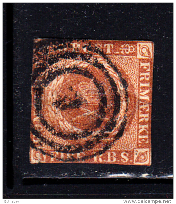 Denmark Used Scott #2b 4rs Royal Emblems, Yellow Brown  Cancel: 3-ring '1' - Gebraucht