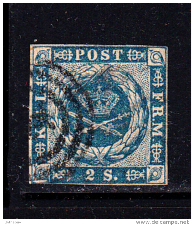 Denmark Used Scott #3 2s Royal Emblems, Blue - Usati