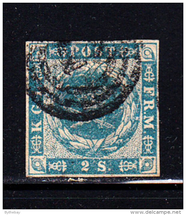 Denmark Used Scott #3 2s Royal Emblems, Blue - Used Stamps