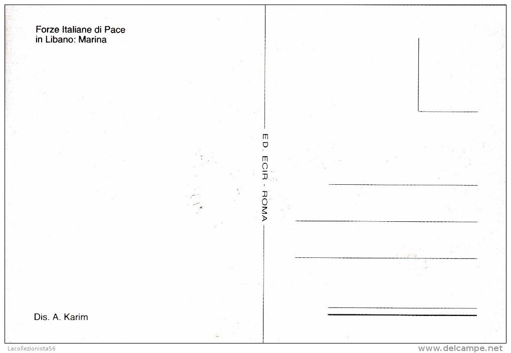 8225-"ITALCON BEIRUT-UFFICIO POSTALE MILITARE" SU CARTOLINA FORZE ITALIANE DI PACE IN LIBANO-MARINA - 1981-90: Storia Postale