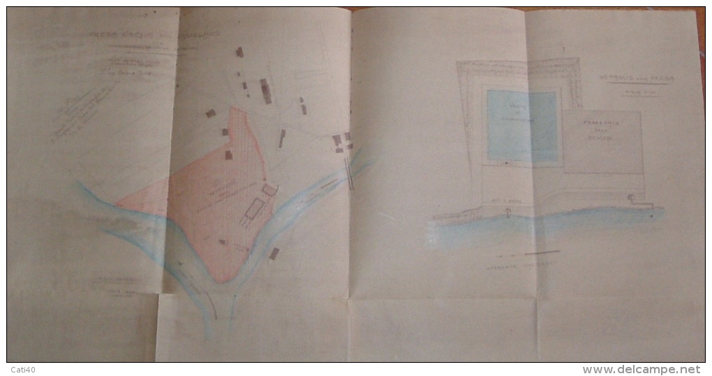 ASCOLI PICENO 1910 MAPPA FATTA E COLORATA A MANO DI PRESA D'ACQUA TORRENTE CASTELLANO FIUME TRONTO 70x35 - Carte Topografiche