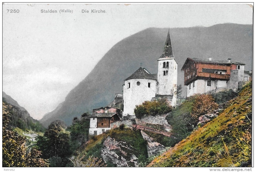 STALDEN &#8594; Dorfpartie Bei Der Kirche, Colorierter Lichtdruck, Ca.1920 - Stalden