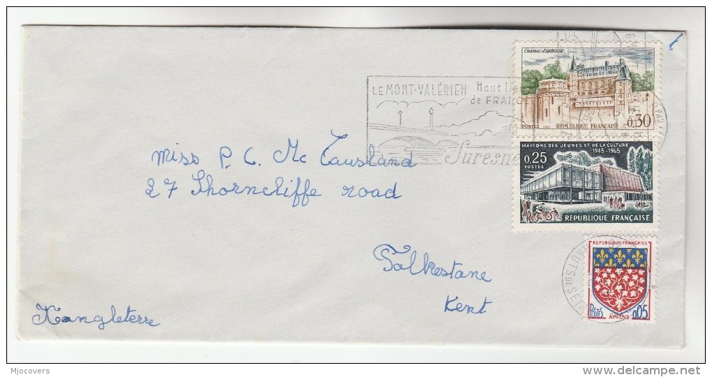 1966 FRANCE COVER Stamps YOUTH CULTURE, CASTLE, ARMS To GB - Covers & Documents