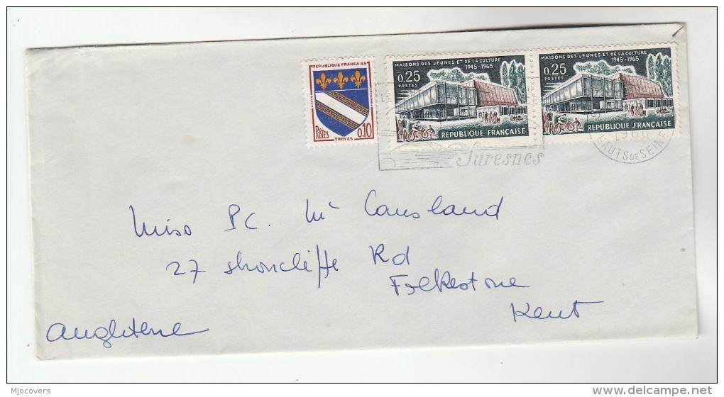 1966 FRANCE COVER Stamps YOUTH CULTURE, ARMS To GB - Covers & Documents