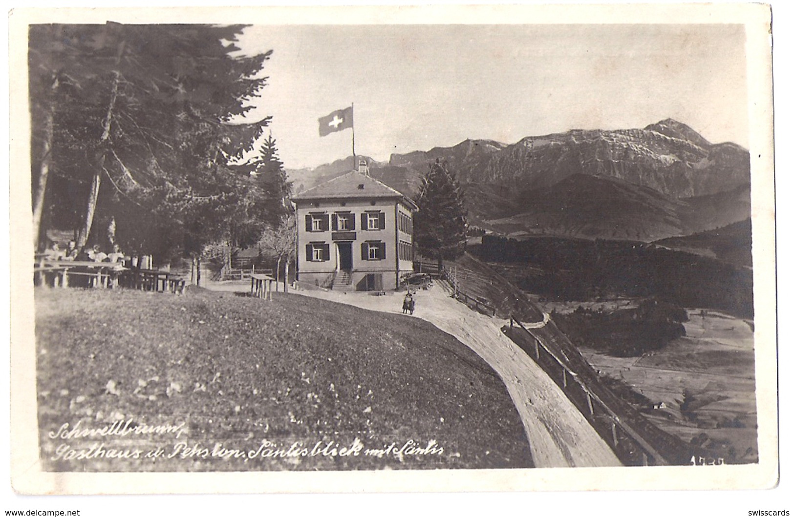 SCHWELLBRUNN: Gasthaus/Pension Säntisblick Mit Gartenwirtschaft Und Säntis ~1925 - Schwellbrunn