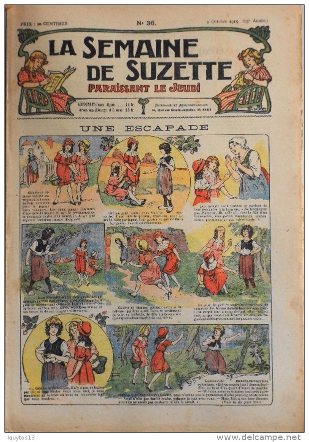 LA SEMAINE DE SUZETTE N° 36 - 9 Octobre 1919 ( 15e Année ) COMPLET En BON ETAT - La Semaine De Suzette