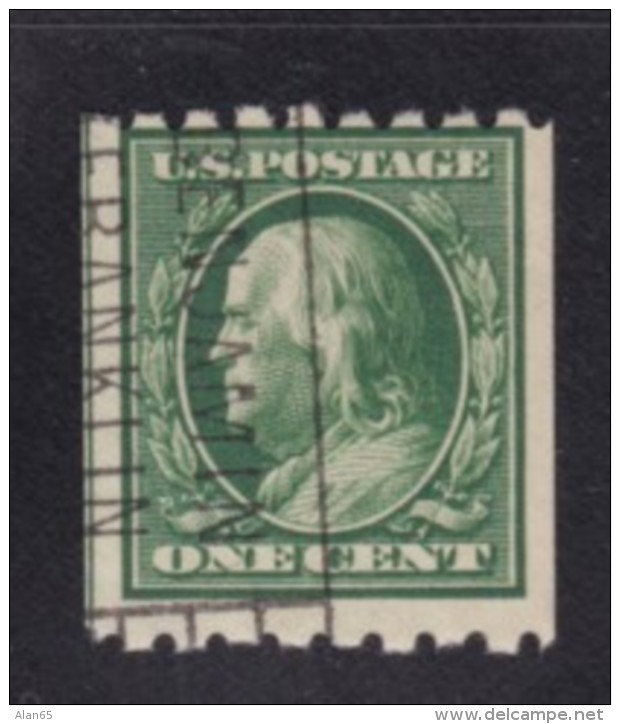 Sc#390 1-cent Franklin Regular Issue, Horizontal 8.5 Perf Coil 1910 US Stamp - Used Stamps