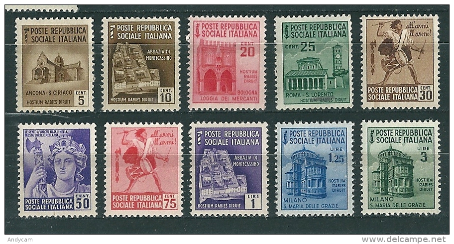 1944 R.S.I. MONUMENTI DISTRUTTI 2° Emiss. SERIE COMPLETA  NUOVA MNH - Nuovi