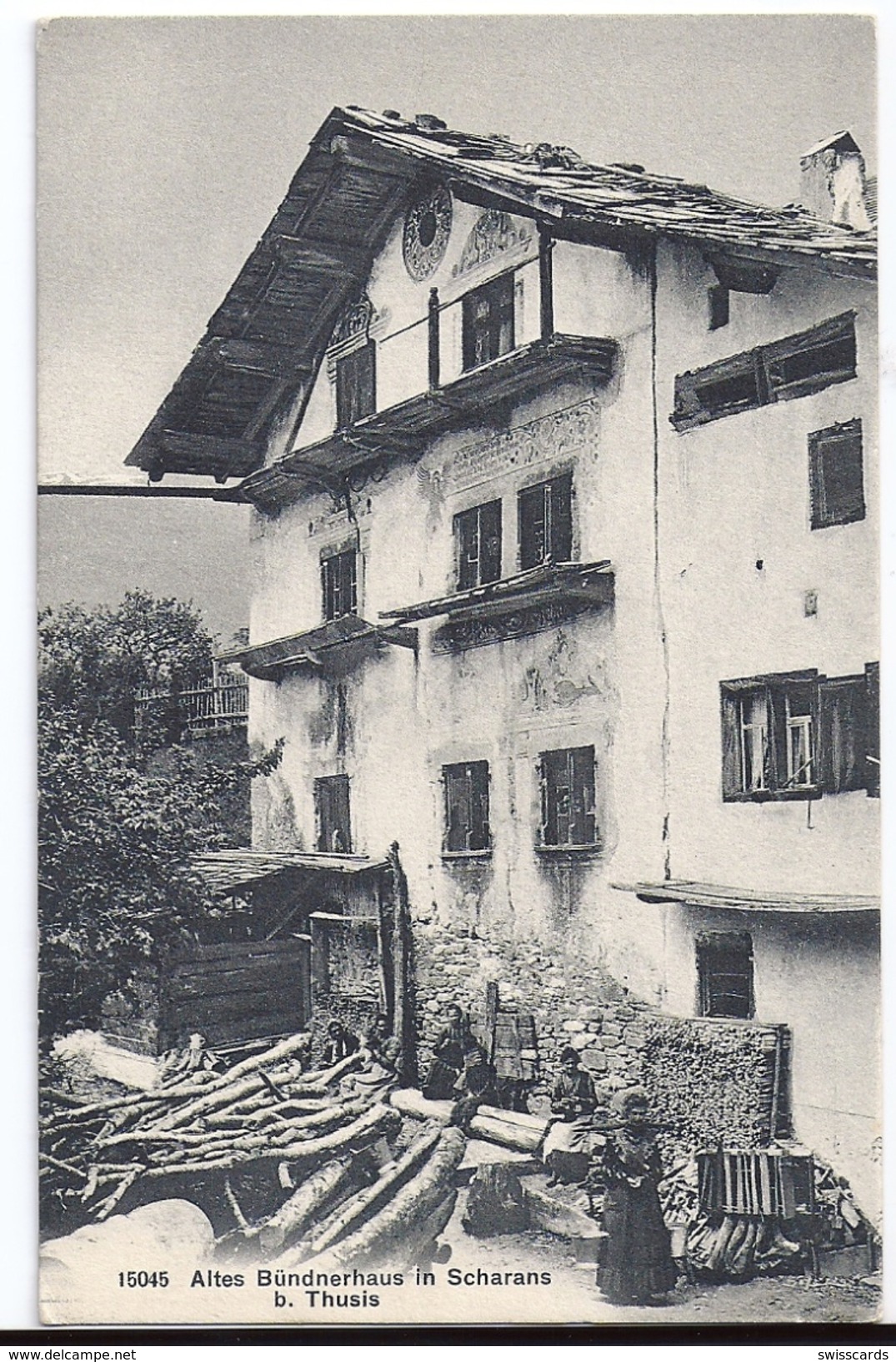 SCHARANS: Altes Bündnerhaus Mit Bewohnern ~1910 - Altri & Non Classificati