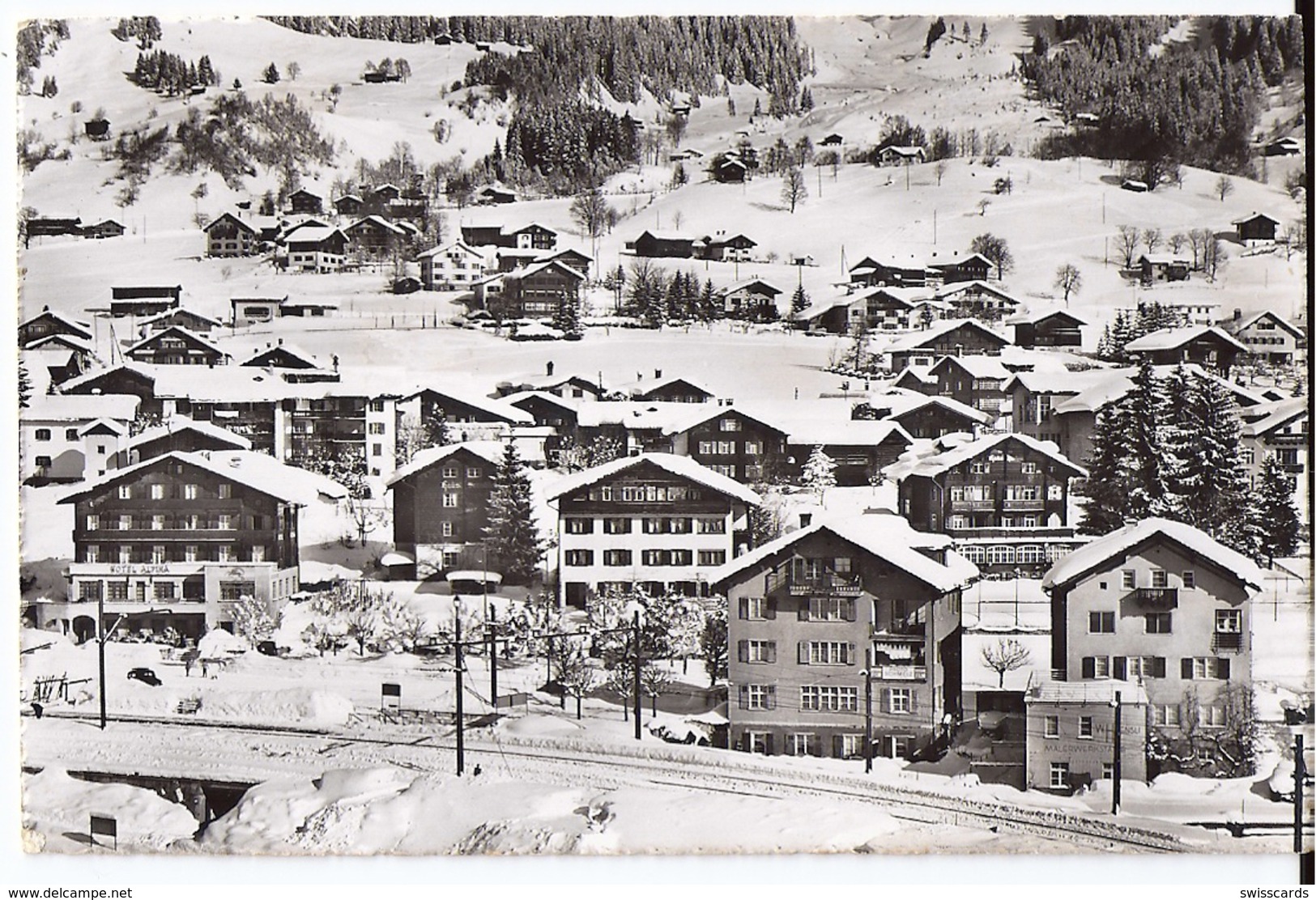 KLOSTERS: Bahnlinie Mit Hotel Alpina Und Malerwerkstätte ..ensli 1957 - Klosters