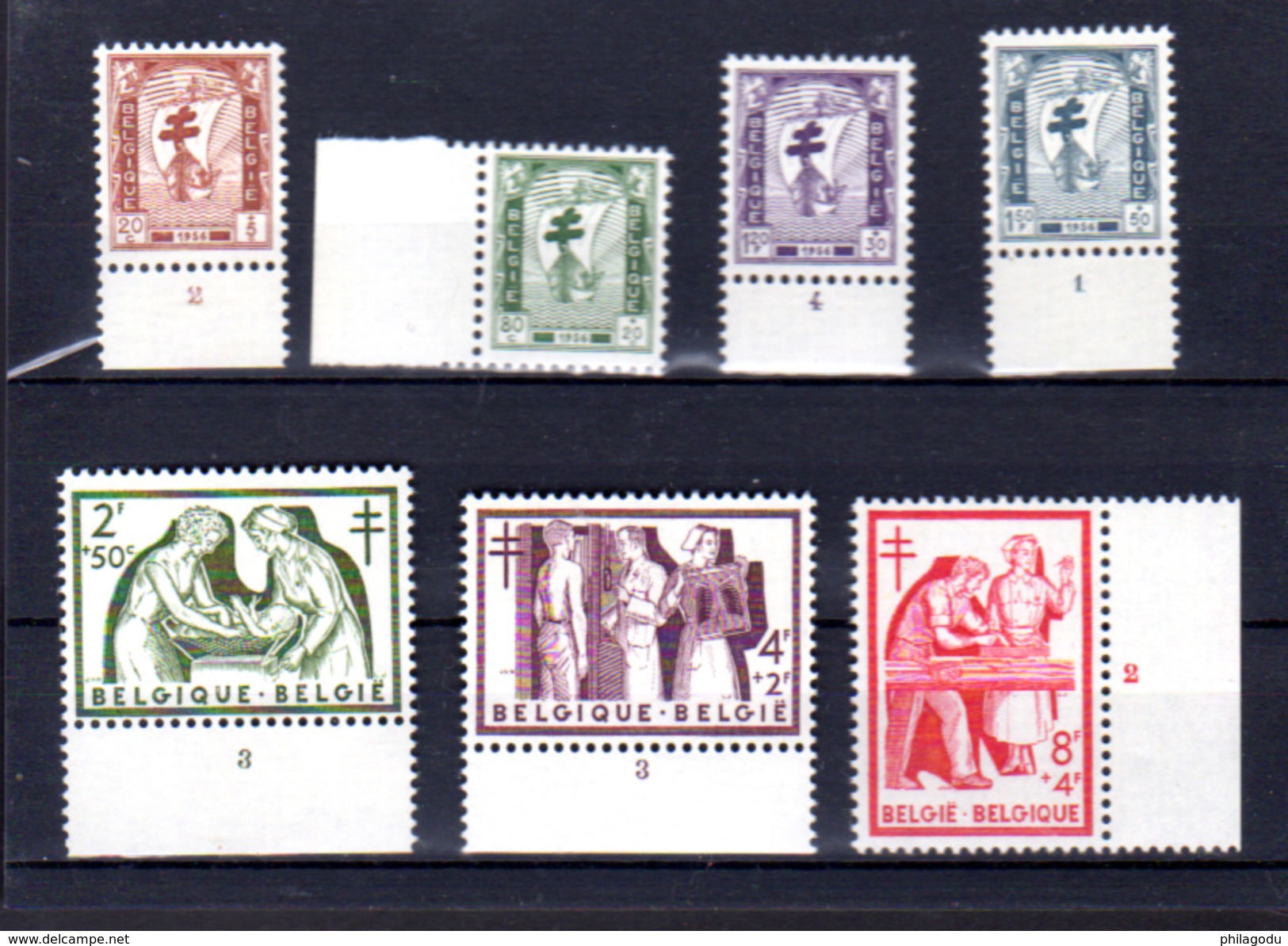 1956 Antituberculose, Radiographie   Infirmières, 998 / 1004**, Cote 34 €,  Numero De Planche - Unused Stamps