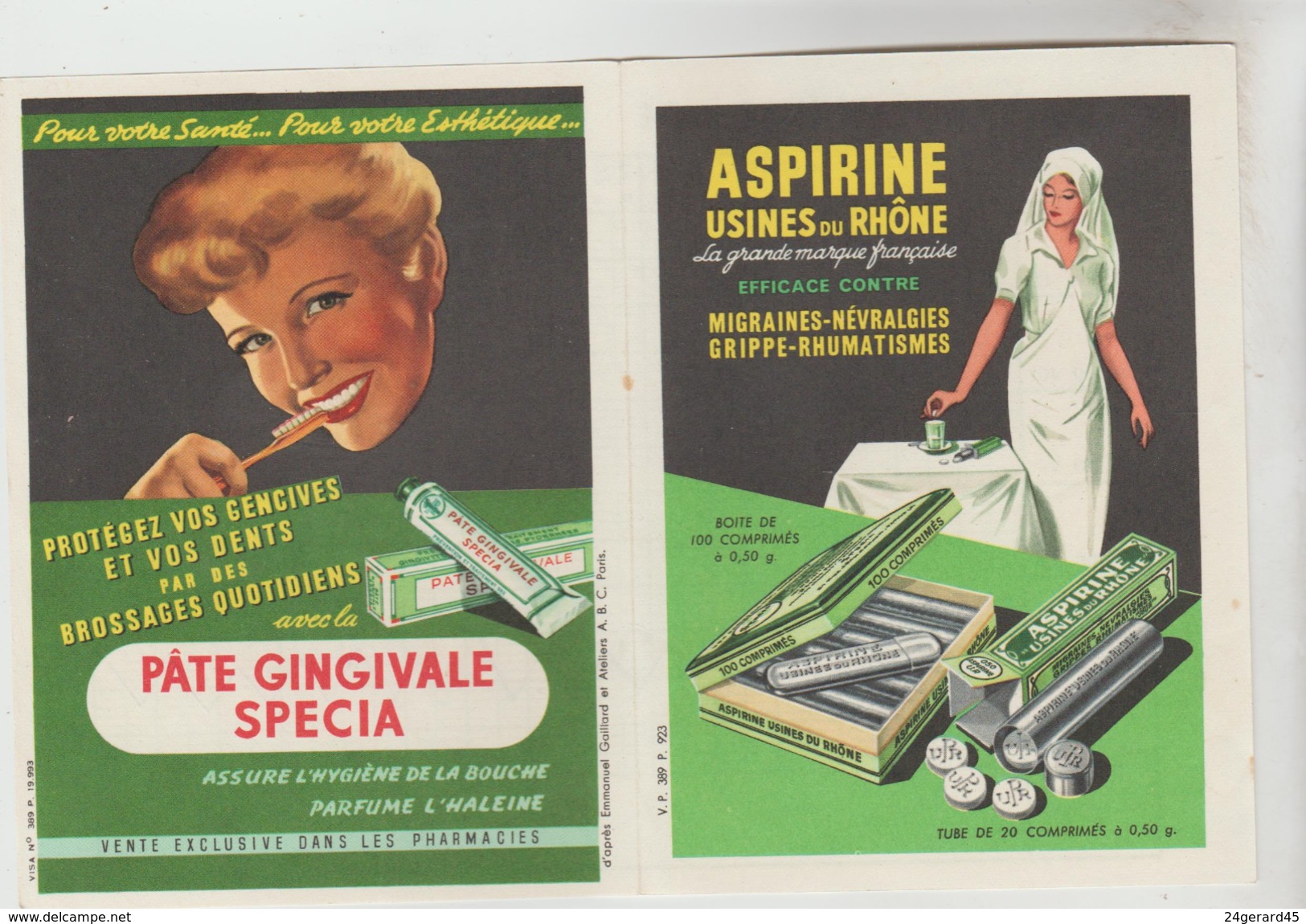 DEPLIANT PUBLICITAIRE DOUBLE FEUILLE DE TEMPERATURE - Aspirine Usines Du Rhone  Ety Pâte Gingivale SPECIA - Advertising
