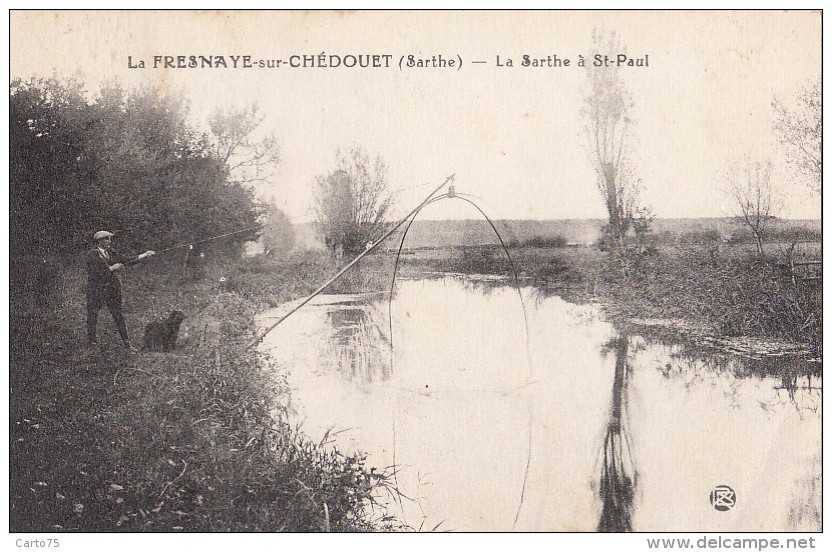 La Fresnaye Sur Chédouet 72 - La Sarthe à Saint-Paul - Pêche à La Ligne Filet - 1933 - RARE - La Fresnaye Sur Chédouet