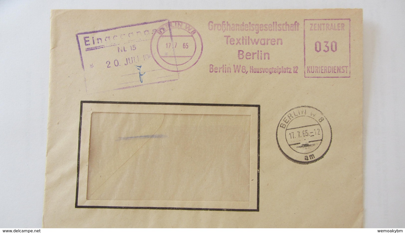 DDR Dienst/ZKD Brief Aus Berlin W8 =030= "Großhandelsgesellschaft T..." OSt. 17.7.65 -Portoperiode Ab1.4.65 Einhtl.Porto - Sonstige & Ohne Zuordnung