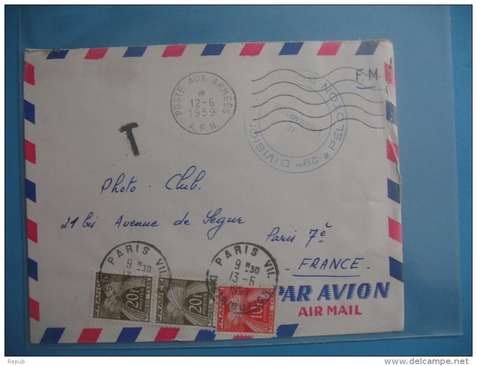 Lettre  AFN   1959   Taxe  50 F Gerbe - 1960-.... Storia Postale