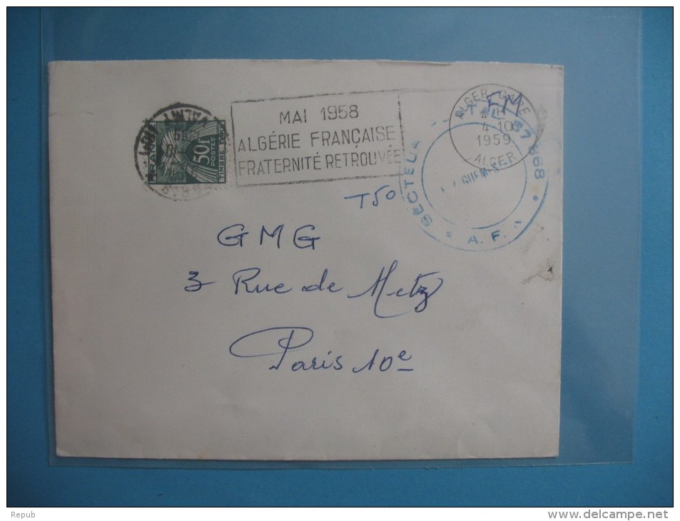 Lettre  AFN   1959   Taxe  50 F Gerbe - 1960-.... Storia Postale