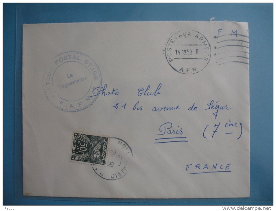 Lettre  AFN   1959   Taxe  50 F Gerbe - 1960-.... Brieven & Documenten