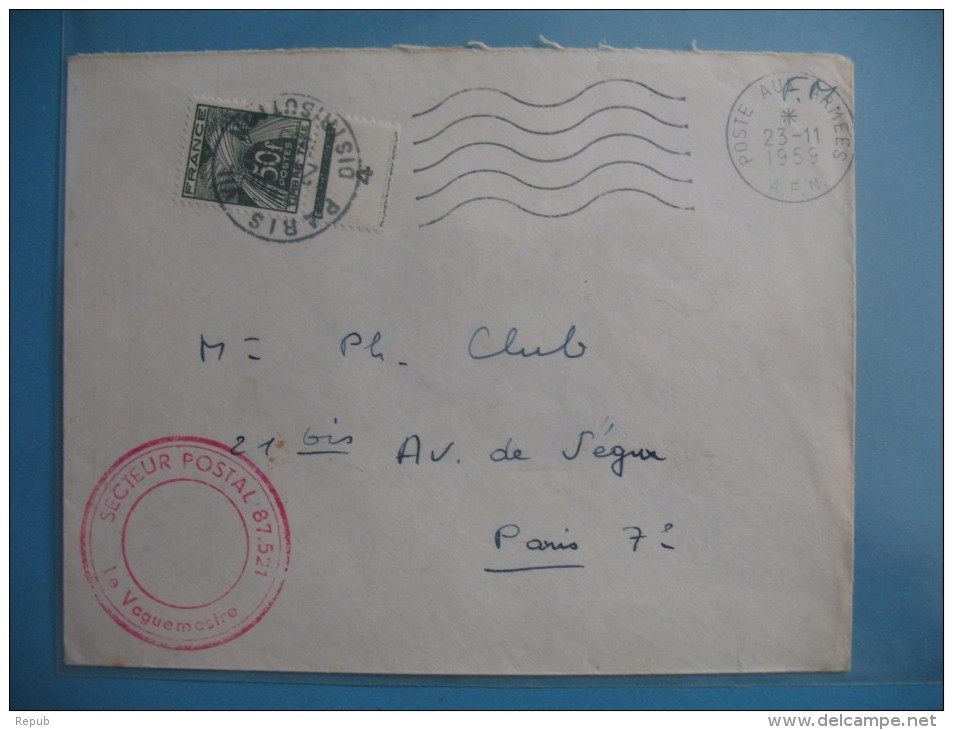Lettre  AFN   1959   Taxe  50 F Gerbe - 1960-.... Lettres & Documents
