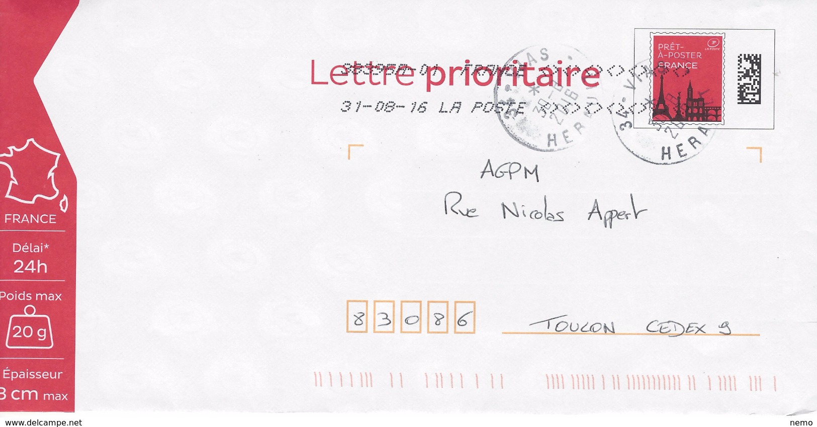 PAP LETTRE PRIORITAIRE :Période Ciappa - Prêts-à-poster:  Autres (1995-...)