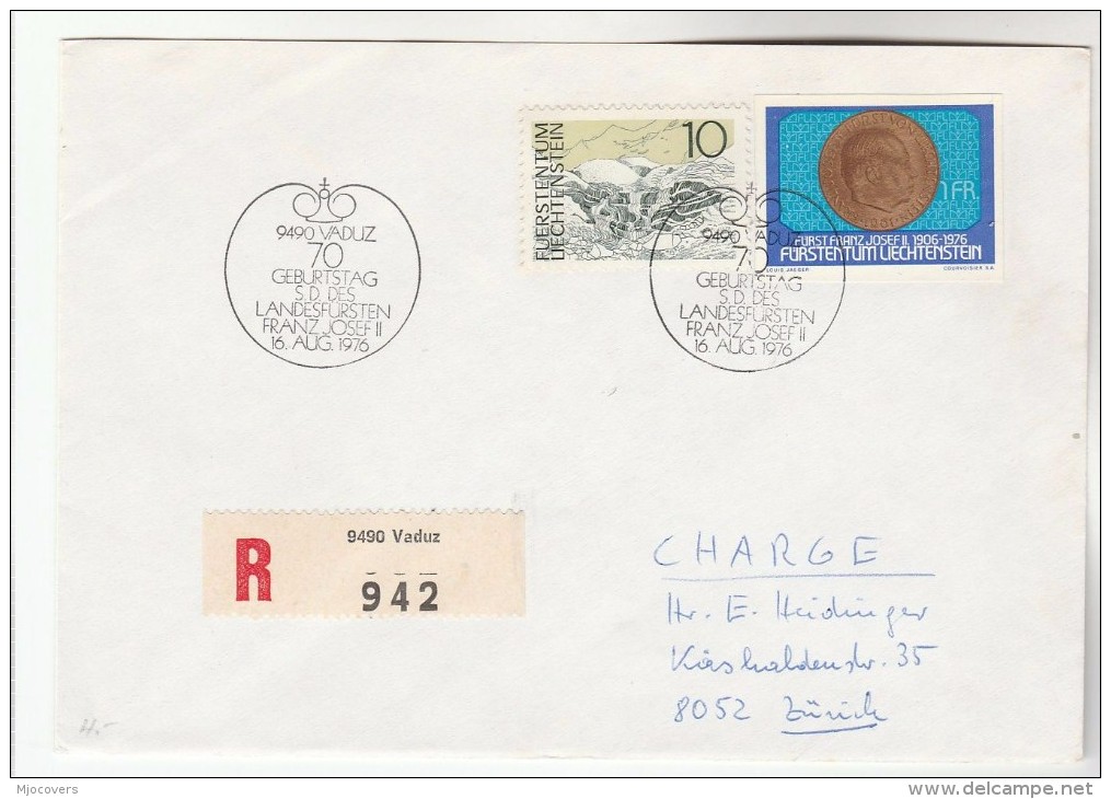 1976 Registered LIECHTENSTEIN COVER EVENT Pmk PRINCE  FRANZ JOSEPH BIRTHDAY Royalty Stamps - Covers & Documents