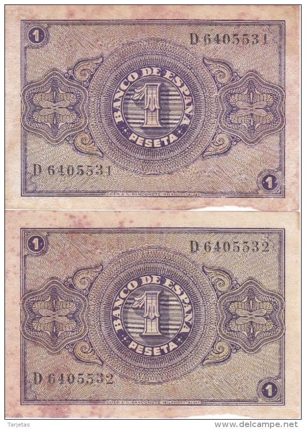 PAREJA CORRELATIVA DE 1 PTA DEL 30 ABRIL 1938 SERIE D SIN CIRCULAR PERO DESCUIDADAS  (BANKNOTE) - 1-2 Peseten