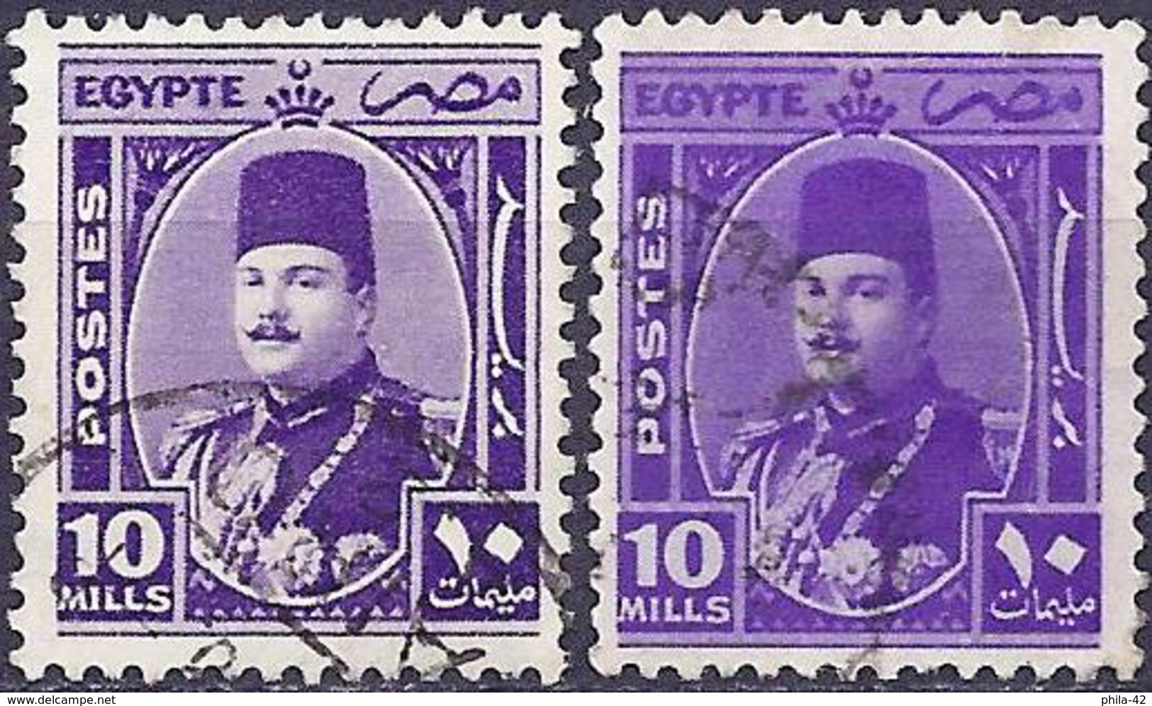 Egypt 1944 - King Farouk ( Mi 273 - YT 228 ) Two Shades Of Color - Usados