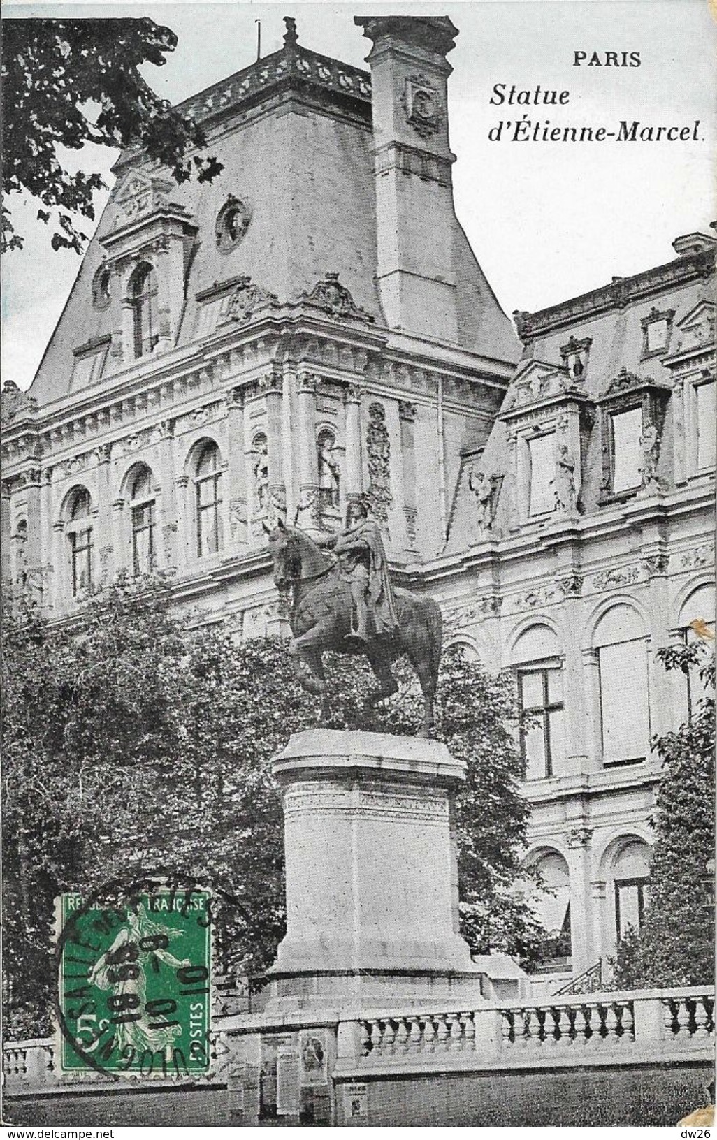 Paris - Statue D'Etienne Marcel à Côté De L'Hôtel De Ville - Carte Colorisée (ciel) - Estatuas