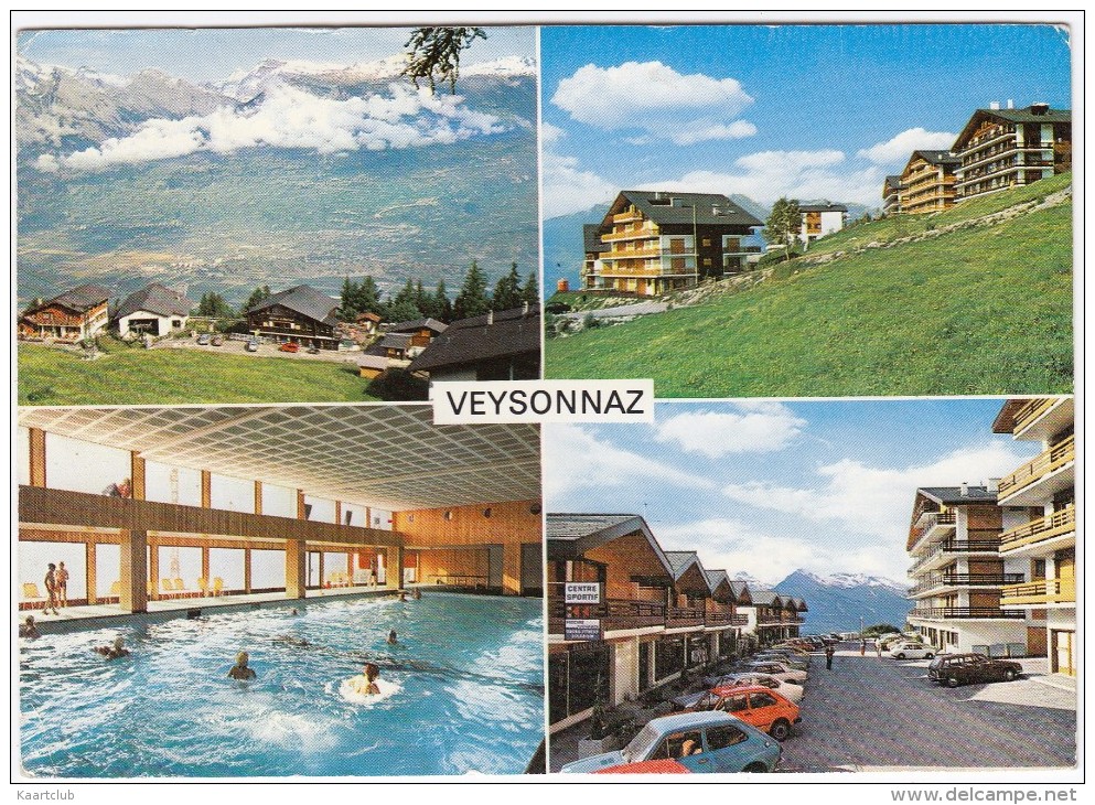 Veysonnaz: 2x FIAT 127, CITROËN GS BREAK - Centre Sportif, Piscine/Hallenbad - (Schweiz/Suisse/CH) - Andere & Zonder Classificatie